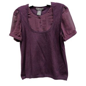 George Purple Women's Blouse Victorian collar button top sheer sleeves